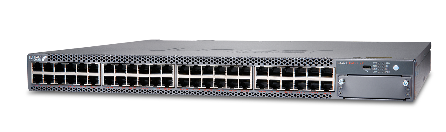 Juniper EX4400-48XP - 48× 1/2.5/5/10GbE PoE++ Multigig Access Switch with 4× 25GbE Uplinks, 3,600W PoE Budget, 1U Design Juniper EX4400-48XP - 48× 1/2.5/5/10GbE PoE++ Multigig Access Switch with 4× 25GbE Uplinks, 3,600W PoE Budget, 1U Design